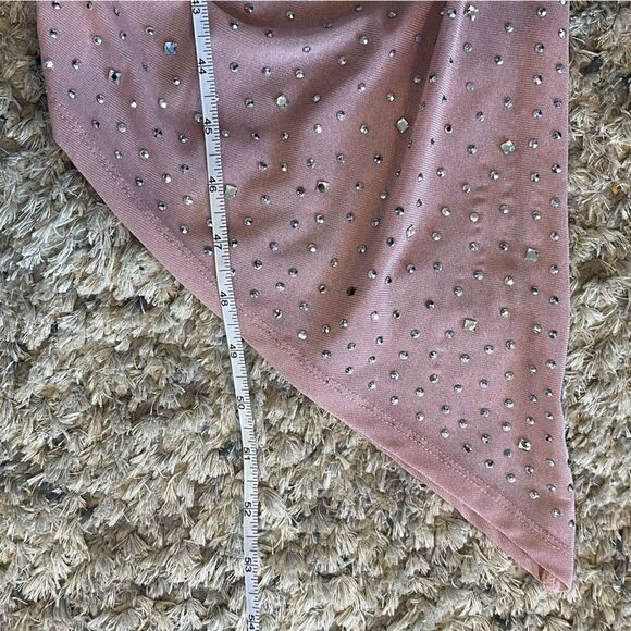 Blush Pink Bedazzled Maxi Dress SZ SM One-Shoulder Ruched Y2K Glam Gown Windsor - Picture 5 of 5